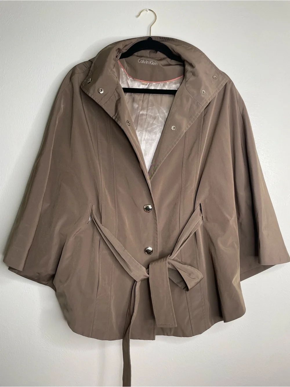 Calvin Klein Taupe Belted Trench Cape
